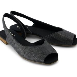 Toms Black Textured Slingback Flats